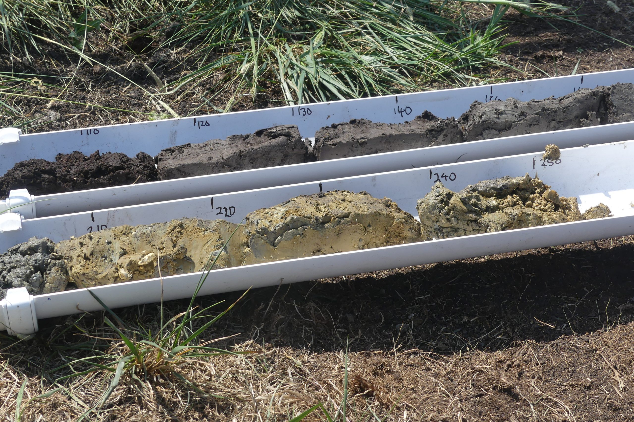 Peat, clays, silt and gravel from part of a peat core at the Great Fen